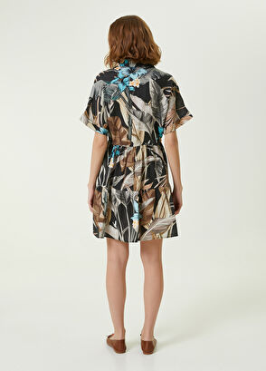 Beymen Club Siyah Tropikal Desenli Mini Keten Gömlek Elbise - 6