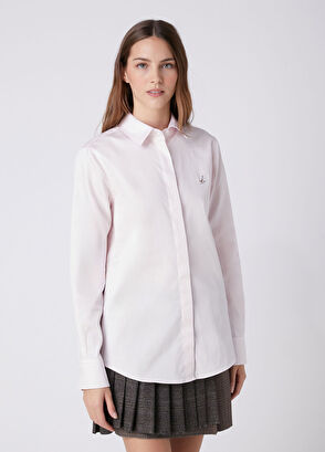 Beymen Club Pink Bird Logo Embroidered Basic Poplin Shirt - 6