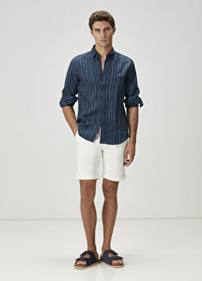 Beymen Club Comfort Fit Navy Blue Linen Shirt - 3