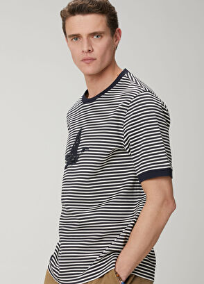 Beymen Club Navy Blue White Relax Fit Striped T-Shirt - 5
