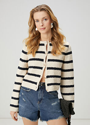 Beymen Club Krem Lacivert Dokulu Triko Ceket - 4