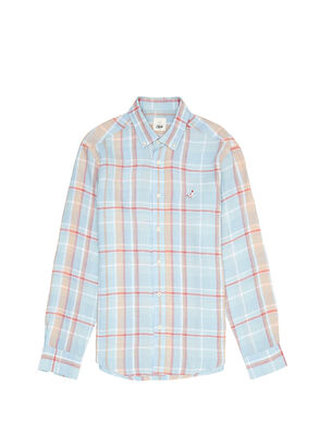 Beymen Club Comfort Fit Mavi Turuncu Ekoseli Keten Gömlek - 8