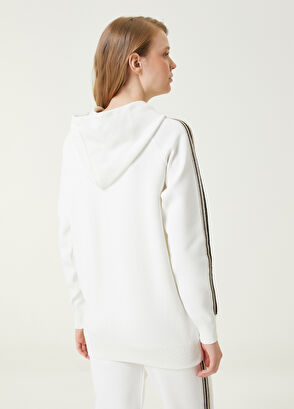 Beymen Club Kırık Beyaz Kapüşonlu Simli Şerit Detaylı Hırka - 6