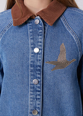 Beymen Club Blue Corduroy Collar Denim Shirt - 7