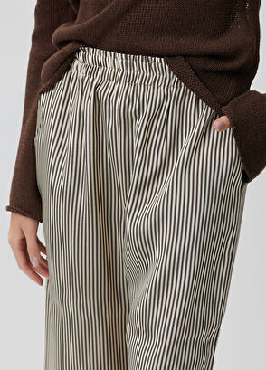 Beymen Club Beige brown satin striped trousers - 7
