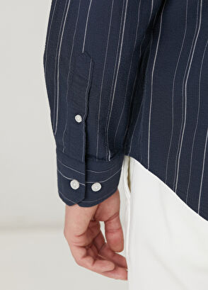 Beymen Club Comfort Fit Lacivert Çizgi Desenli Gofreli Gömlek - 7