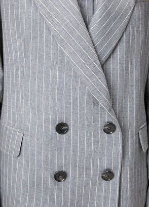 Beymen Club Grey Striped Double-Breasted Blazer - 6