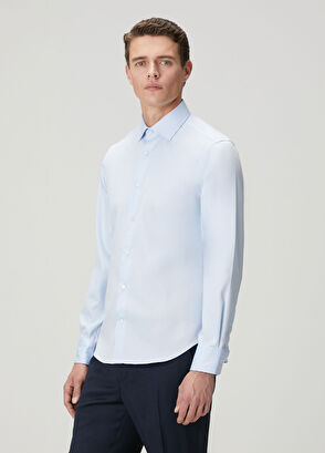 Beymen Club Slim Fit Açık Mavi Armürlü Non-Iron Gömlek - 6