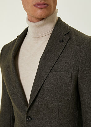 Beymen Club Slim Fit Haki Yün Flanel Kaşe Ceket - 5
