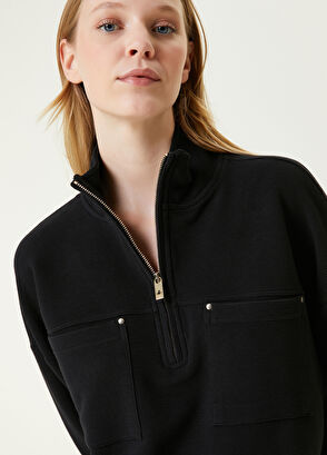 Beymen Club Siyah Yarım Fermuarlı Ottoman Sweatshirt - 4