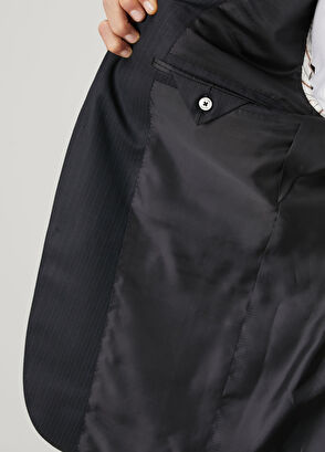 Lacivert Çizgi Desenli Yün Takım Elbise - Görsel 9