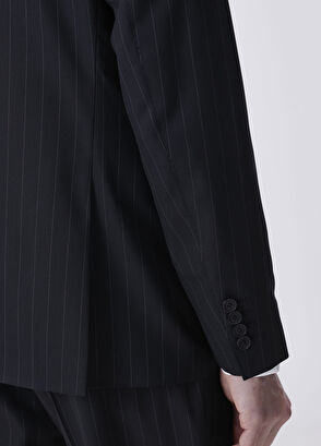 Drop 8 Siyah Çizgili Yün Kruvaze Takım Elbise - Görsel 11