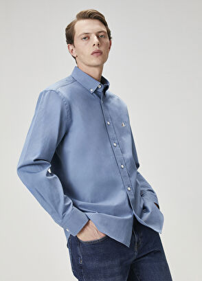 Beymen Club Comfort Fit Blue Gabardine Texture Shirt - 8