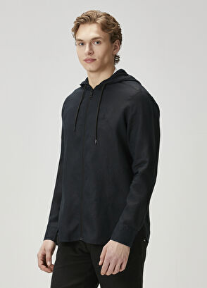 Beymen Club Siyah Kapüşonlu Keten Dış Gömlek - 4