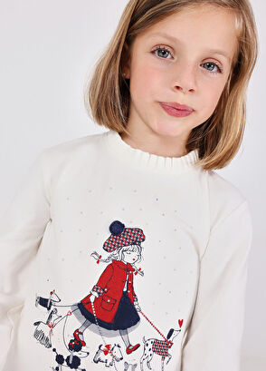 Boboli Ecru Animals Printed Girl Long Sleeve Blouse - 3