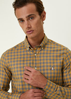 Beymen Club Slim Fit Hardal Küçük Ekose Desenli Gömlek - 7