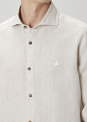 Beymen Club Koyu Bej Keten Gömlek - 7