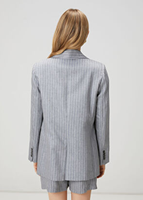 Beymen Club Grey Striped Double-Breasted Blazer - 5