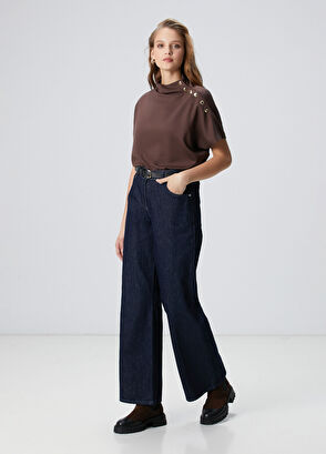 Network Acı Kahve Çıtçıt Detaylı T-shirt - 3