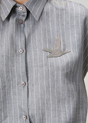 Beymen Club Grey Striped Embellished Shirt - 6