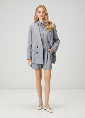 Beymen Club Grey Striped Double-Breasted Blazer - 3