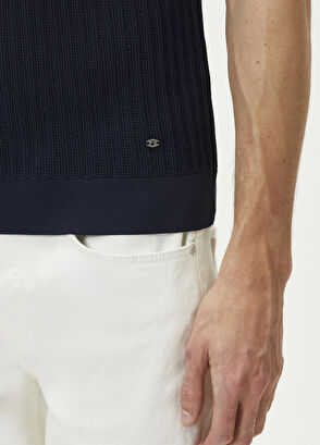 Beymen Club Lacivert Polo Yaka Waffle Örgülü Kısa Kollu Triko - 7