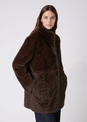 Beymen Club Dark Brown Cable Knit Coat - 5