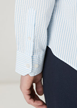 Beymen Club Comfort Fit Mavi Beyaz Çizgili Gömlek - 8