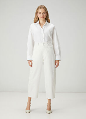 Beymen Club Mom Fit Kırık Beyaz Boncuk Nakışlı Jean Pantolon - 8