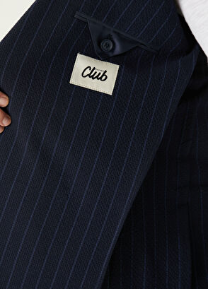 Beymen Club Lacivert Çizgili Gofreli Kruvaze Takım Elbise - 9