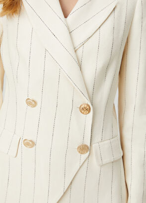 Beymen Club Ekru Çizgili Kruvaze Blazer - 6