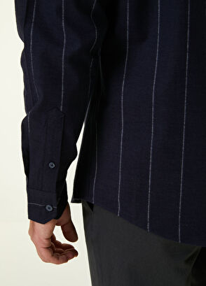 Beymen Club Comfort Fit Lacivert İri Çizgi Desenli Flanel Göml - 6