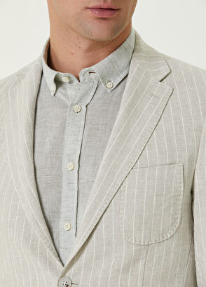 Beymen Club Bej Çizgi Desenli Keten Ceket - 5