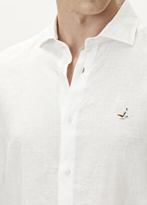 Beymen Club White Comfort Fit Italian Collar Linen Shirt - 7