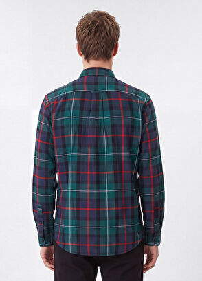 Beymen Club Comfort Fit Navy Blue Green Plaid Print Shirt - 5