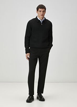 Beymen Club Black Knitted Textured Wool Polo Sweater - 3