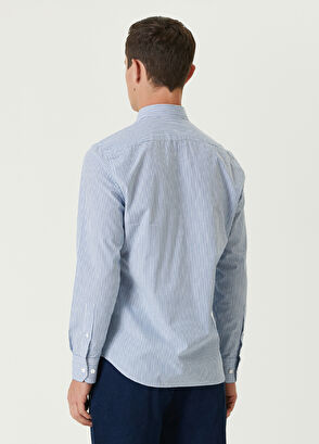 Beymen Club Slim Fit Blue Striped Embroidery Pattern Shirt - 5