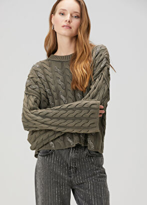 Beymen Club Khaki Hair Braided Sweater - 5