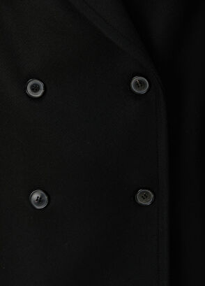 Siyah Kruvaze Yün Kaşe Kaban - Görsel 8