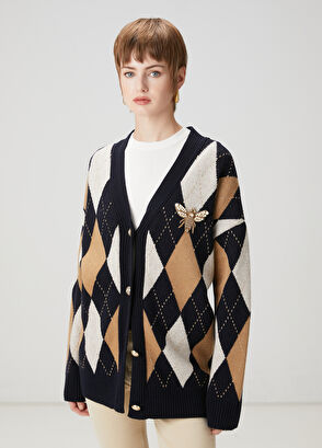 Beymen Club Lacivert Camel Desenli Yün Hırka - 4