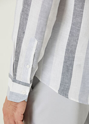 Beymen Club Comfort Fit Colorblocked Çizgili Keten Gömlek - 7