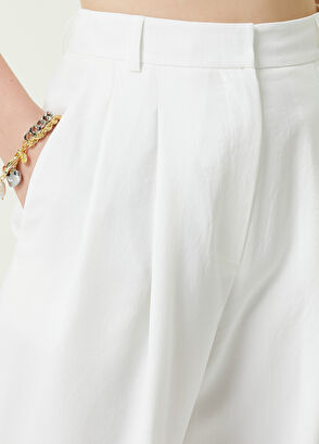 Beymen Club Beyaz Çift Pilili Krep Palazzo Pantolon - 5