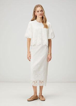 Beymen Club Kırık Beyaz Nakışlı Balon Kol Bluz - 3