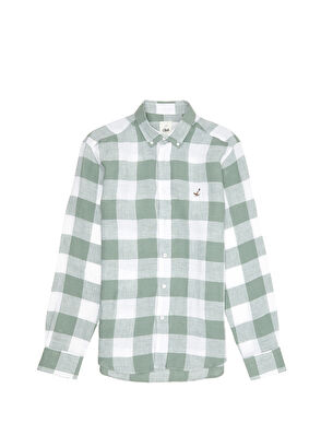 Beymen Club Comfort Fit Açık Haki Ekose Desenli Keten Gömlek - 8