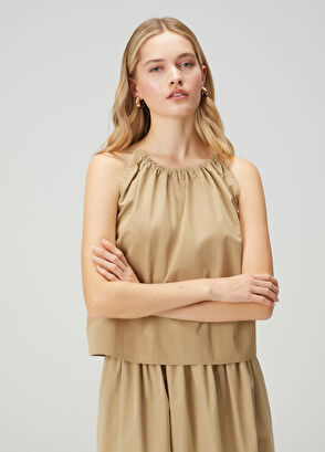 Beymen Club Bej Büzgülü Crop Bluz - 4