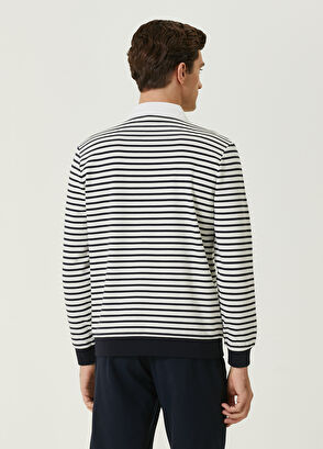Beymen Club Navy Blue White Marine Striped Polo Sweatshirt - 6