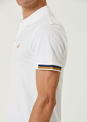 Beymen Club Slim Fit Beyaz Polo Yaka Şerit Detaylı T-shirt - 7