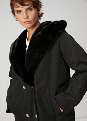 Beymen Club Siyah Kapüşonlu Kruvaze Kaban - 3