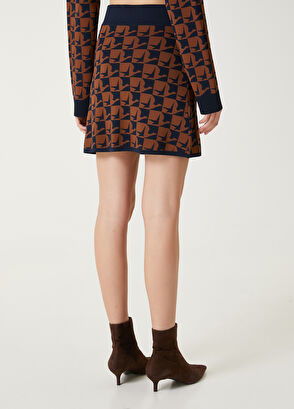 Beymen Club Kahverengi Monogram Jakarlı Mini Etek - 7