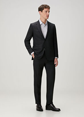 Zegna Siyah Çizgi Desenli Yün Takım Elbise - 3